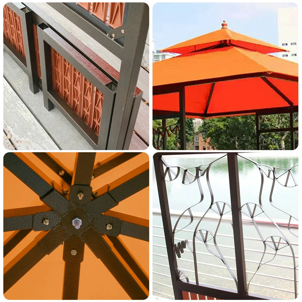 SOLARA Luxury Pavilion Set - Heavy-Duty Steel Frame with Hollow Ventilated Design, Durable Table & Chairs, All-Weather Canopy - Orange