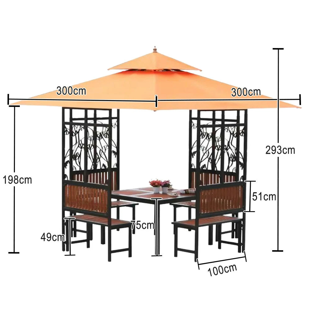 SOLARA Luxury Pavilion Set - Heavy-Duty Steel Frame with Hollow Ventilated Design, Durable Table & Chairs, All-Weather Canopy - Orange