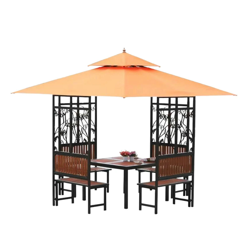 SOLARA Luxury Pavilion Set - Heavy-Duty Steel Frame with Hollow Ventilated Design, Durable Table & Chairs, All-Weather Canopy - Orange