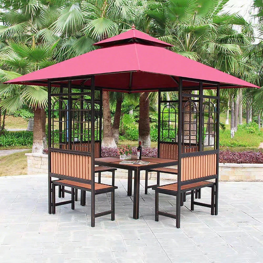 SOLARA Luxury Pavilion Set - Heavy-Duty Steel Frame with Hollow Ventilated Design, Durable Table & Chairs, All-Weather Canopy - Red