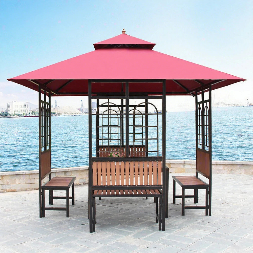 SOLARA Luxury Pavilion Set - Heavy-Duty Steel Frame with Hollow Ventilated Design, Durable Table & Chairs, All-Weather Canopy - Red