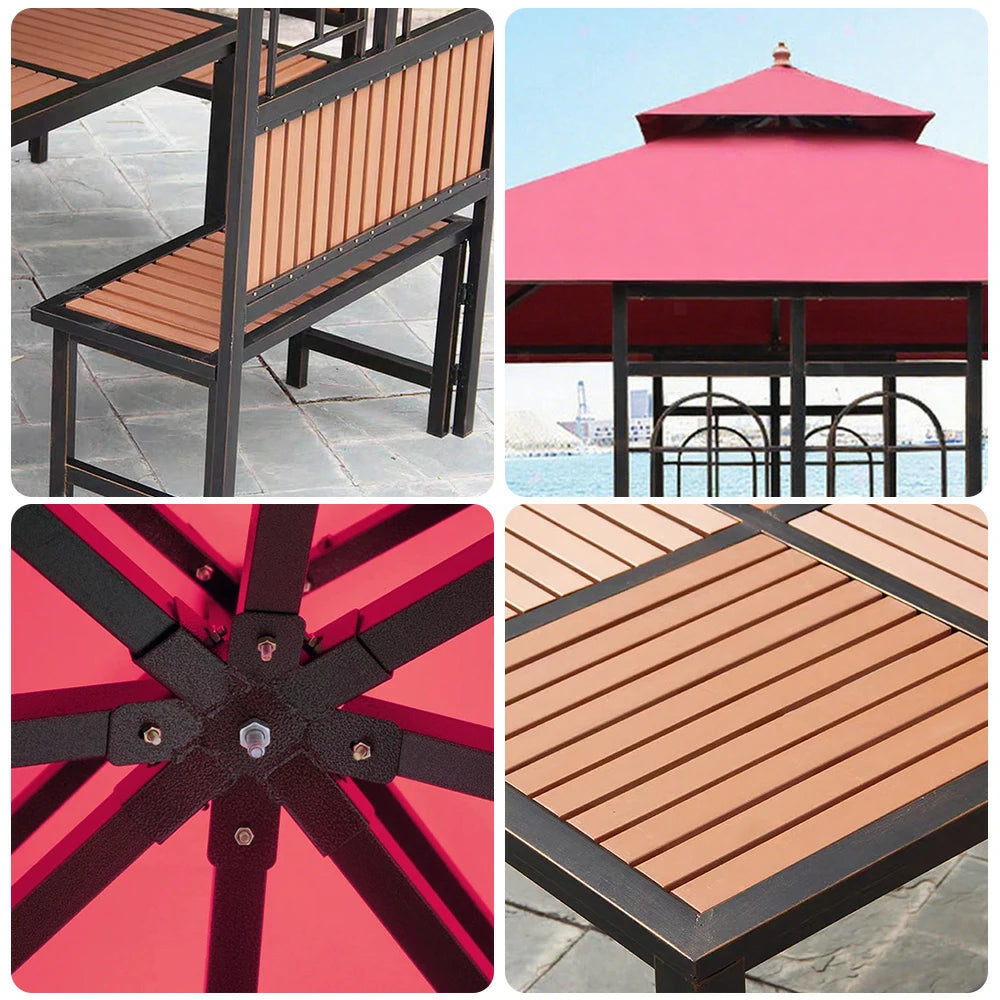 SOLARA Luxury Pavilion Set - Heavy-Duty Steel Frame with Hollow Ventilated Design, Durable Table & Chairs, All-Weather Canopy - Red