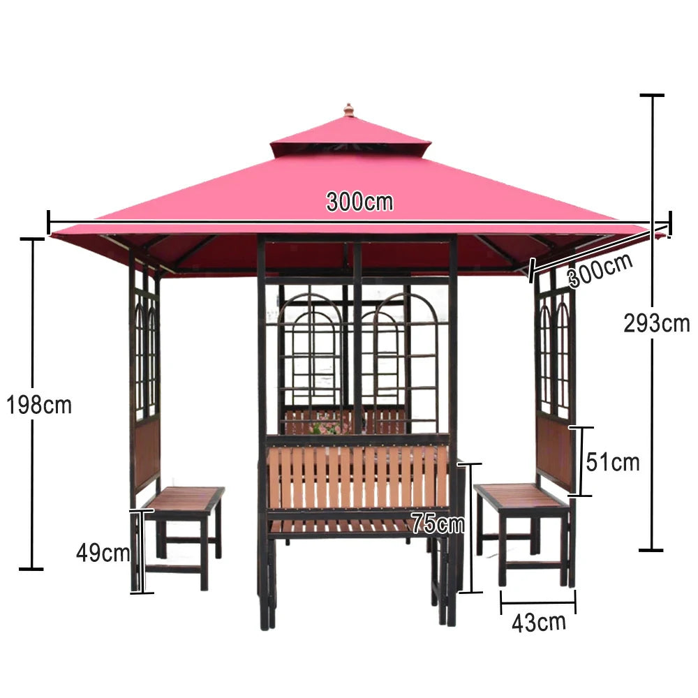 SOLARA Luxury Pavilion Set - Heavy-Duty Steel Frame with Hollow Ventilated Design, Durable Table & Chairs, All-Weather Canopy - Red