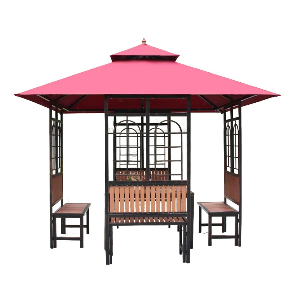 SOLARA Luxury Pavilion Set - Heavy-Duty Steel Frame with Hollow Ventilated Design, Durable Table & Chairs, All-Weather Canopy - Red
