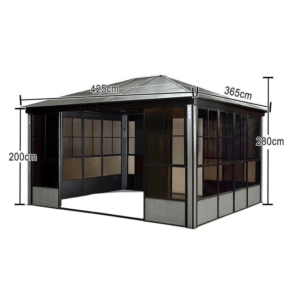SOLARA Sunroom Pavilion - Reinforced Aluminium-Steel Frame with Sliding Doors & Privacy Mesh - Black