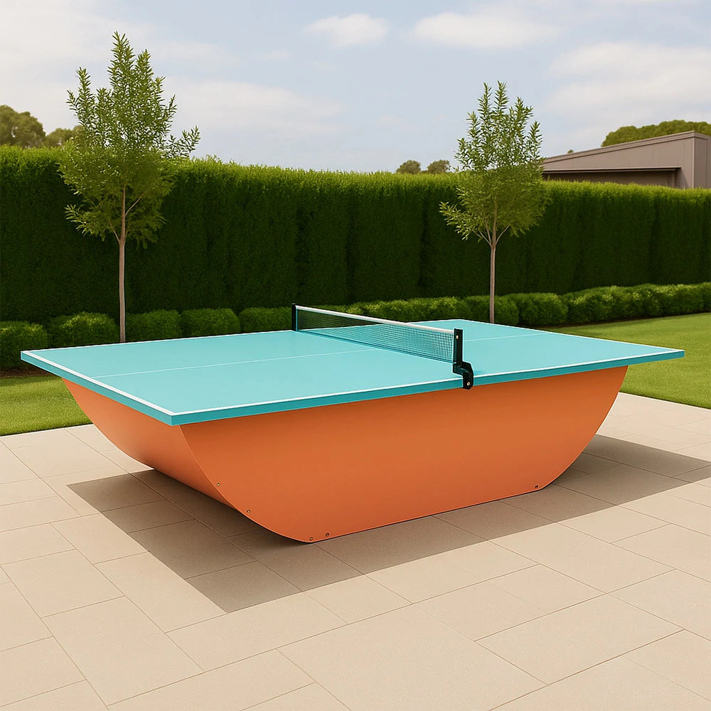 SUNNET Outdoor Waterproof 4cm Table Tennis Pingpong Table with Heavy-Duty Base and Free Accessories - Blue & Orange