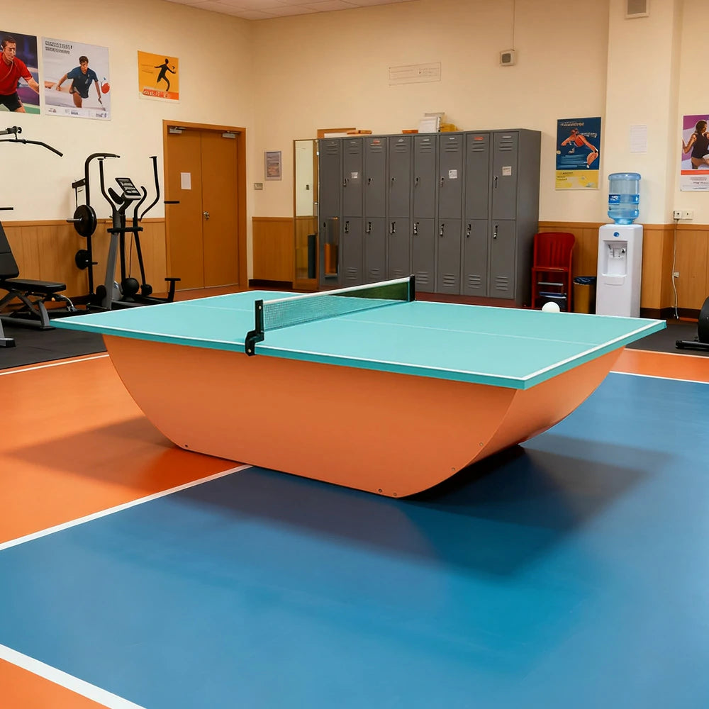 SUNNET Outdoor Waterproof 4cm Table Tennis Pingpong Table with Heavy-Duty Base and Free Accessories - Blue & Orange