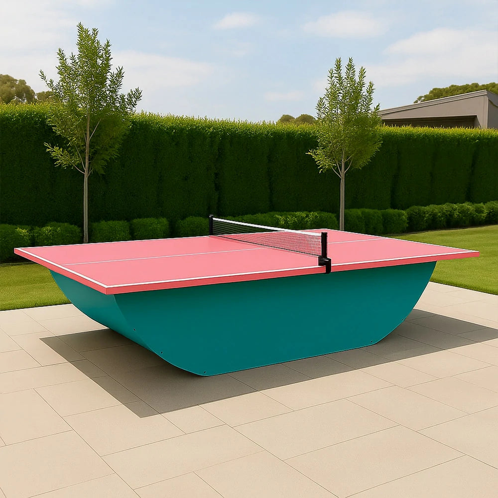 SUNNET Outdoor Waterproof 4cm Table Tennis Pingpong Table with Heavy-Duty Base and Free Accessories - Blue & Pink
