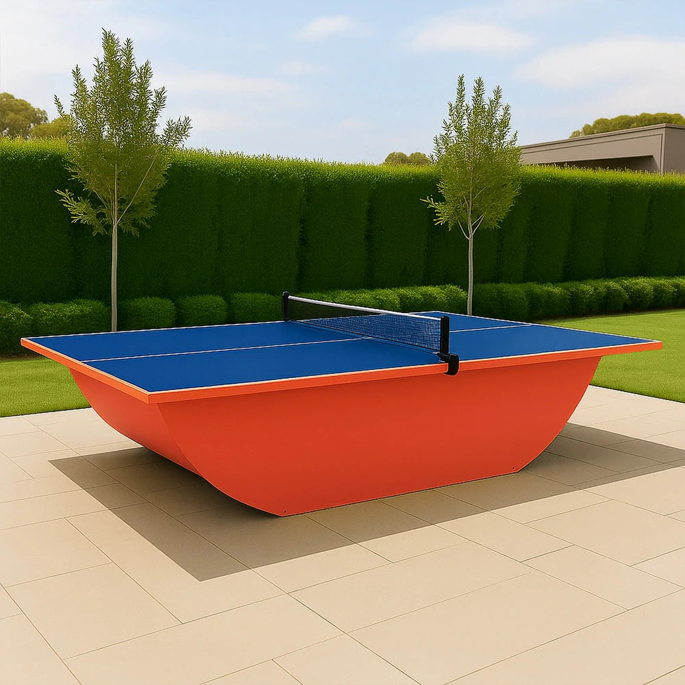 SUNNET Outdoor Waterproof 4cm Table Tennis Pingpong Table with Heavy-Duty Base and Free Accessories - Blue & Red
