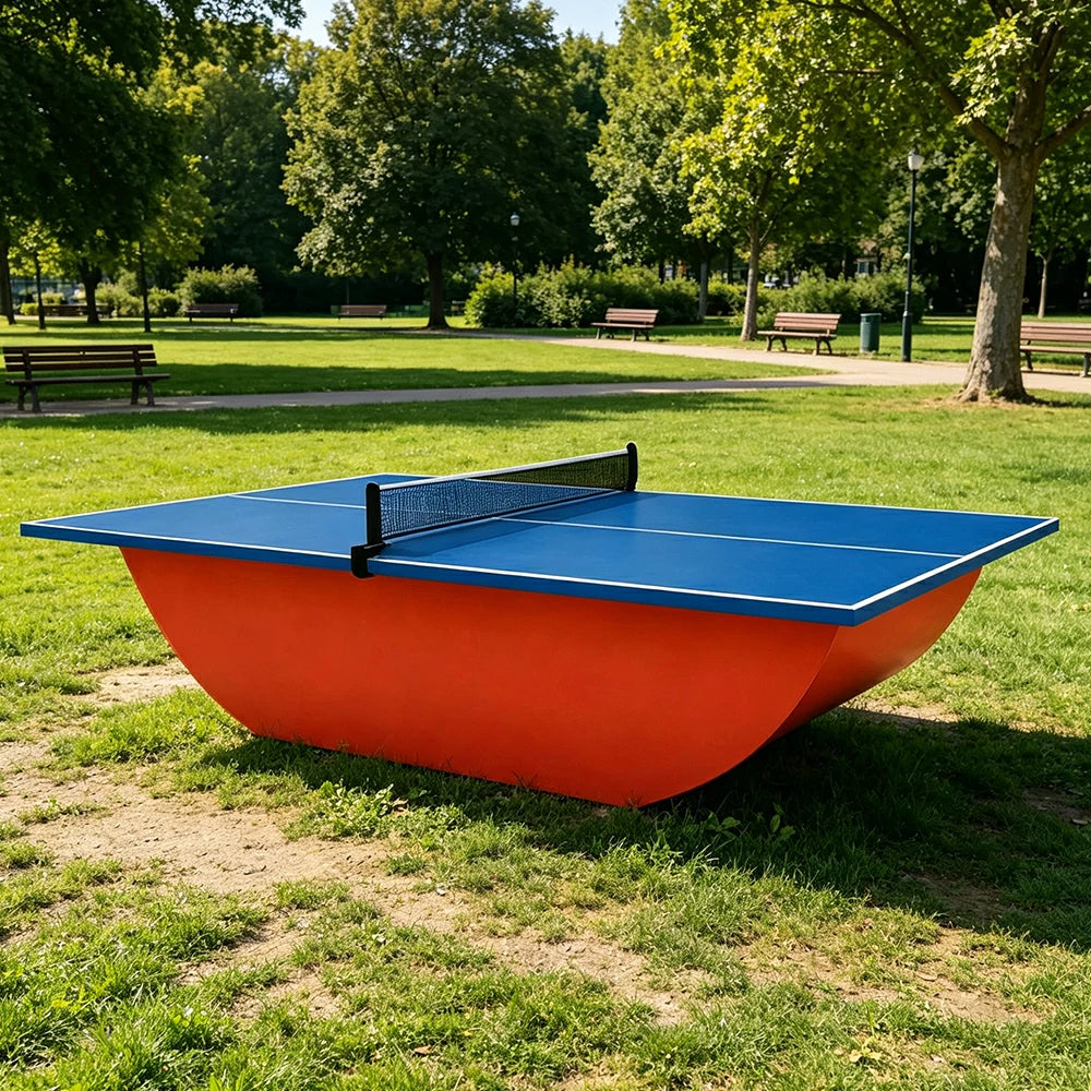 SUNNET Outdoor Waterproof 4cm Table Tennis Pingpong Table with Heavy-Duty Base and Free Accessories - Blue & Red
