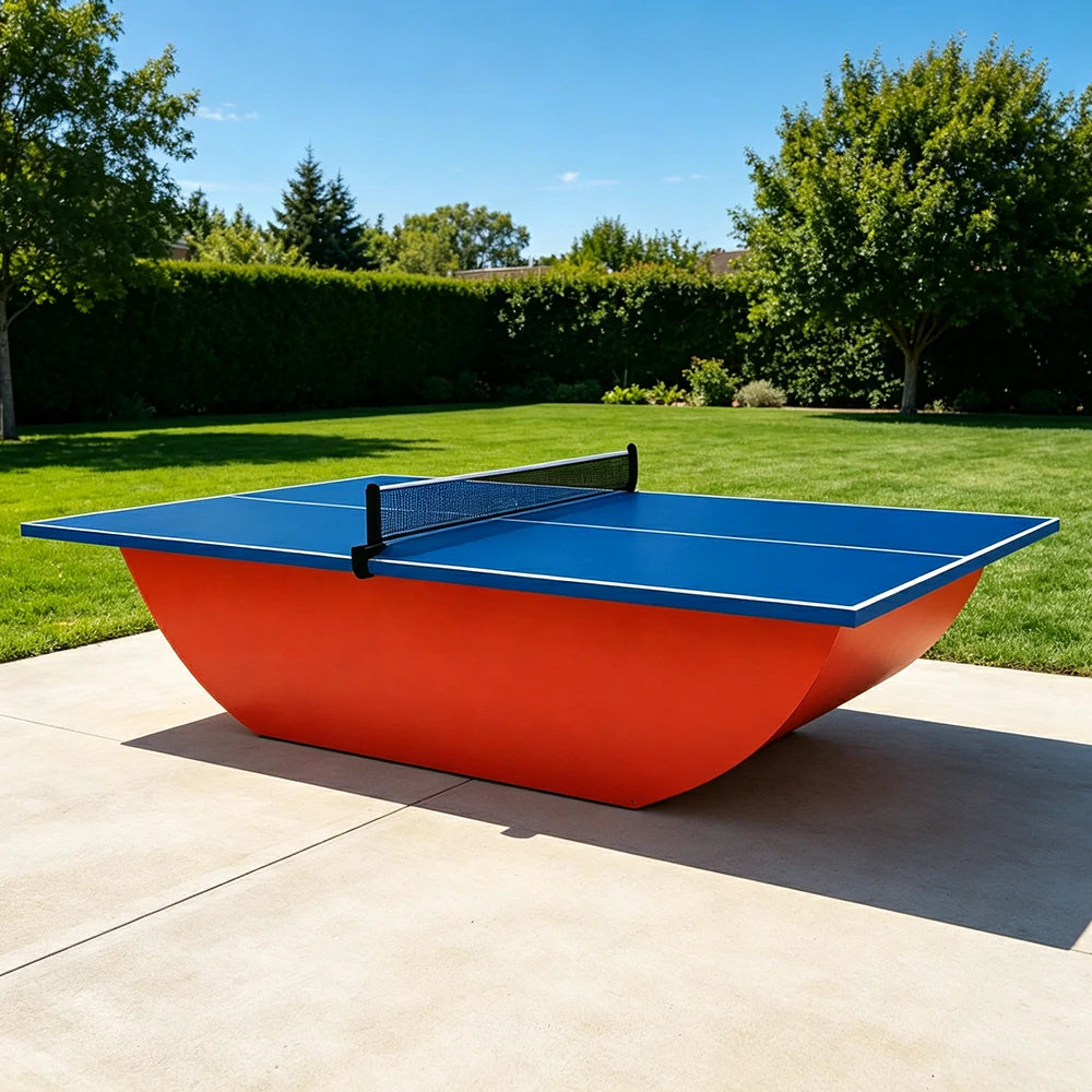 SUNNET Outdoor Waterproof 4cm Table Tennis Pingpong Table with Heavy-Duty Base and Free Accessories - Blue & Red