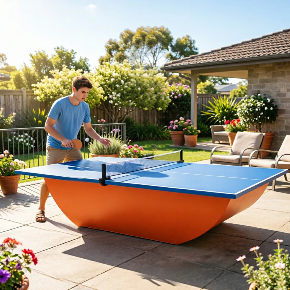 SUNNET Outdoor Waterproof 4cm Table Tennis Pingpong Table with Heavy-Duty Base and Free Accessories - Blue & Red