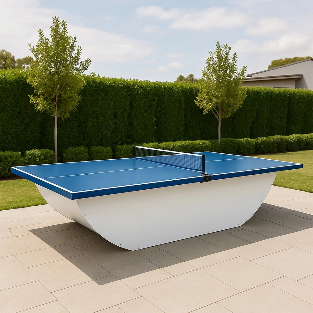 SUNNET Outdoor Waterproof 4cm Table Tennis Pingpong Table with Heavy-Duty Base and Free Accessories - Blue & White