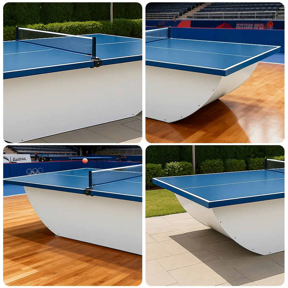 SUNNET Outdoor Waterproof 4cm Table Tennis Pingpong Table with Heavy-Duty Base and Free Accessories - Blue & White
