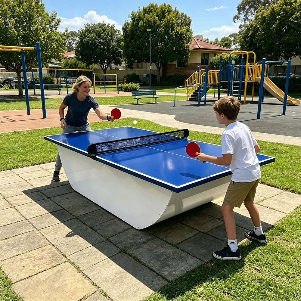 SUNNET Outdoor Waterproof 4cm Table Tennis Pingpong Table with Heavy-Duty Base and Free Accessories - Blue & White