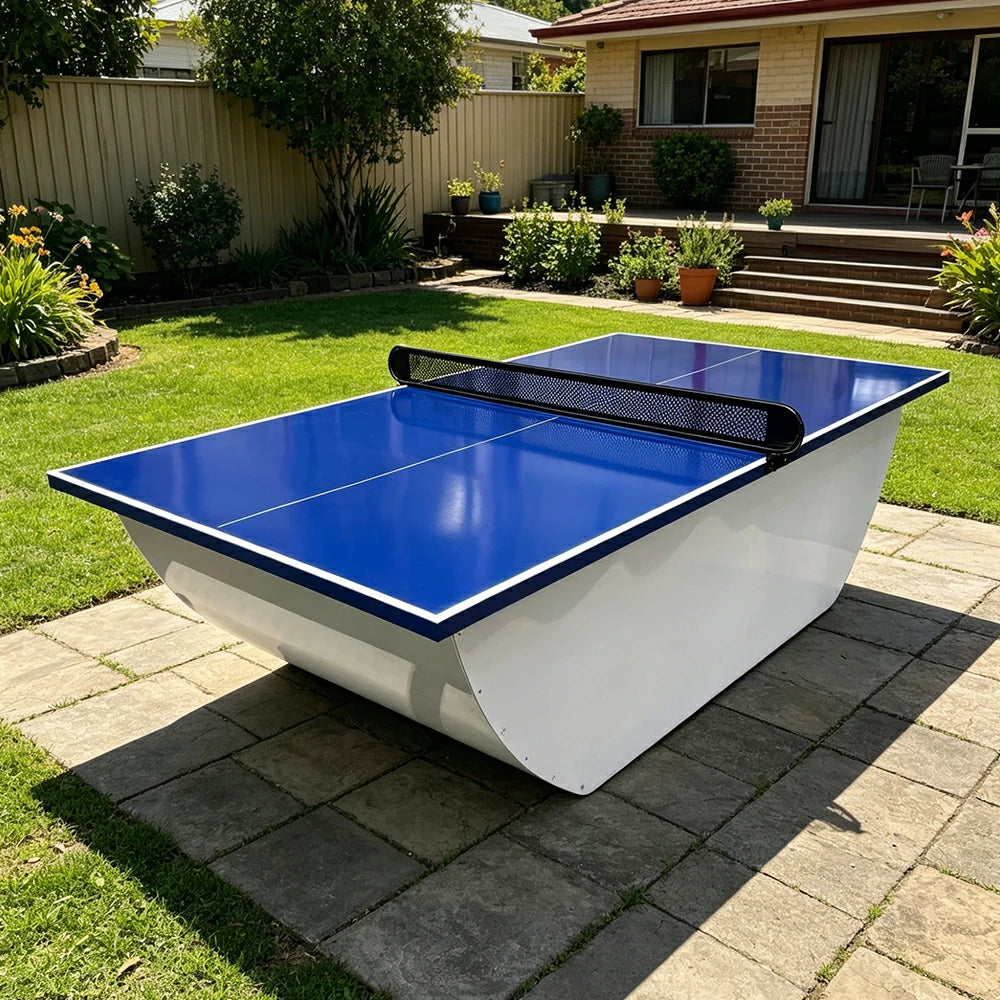 SUNNET Outdoor Waterproof 4cm Table Tennis Pingpong Table with Heavy-Duty Base and Free Accessories - Blue & White