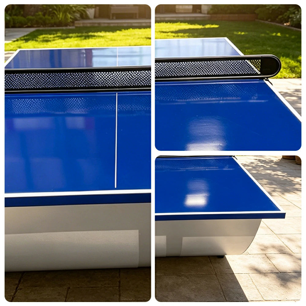 SUNNET Outdoor Waterproof 4cm Table Tennis Pingpong Table with Heavy-Duty Base and Free Accessories - Blue & White