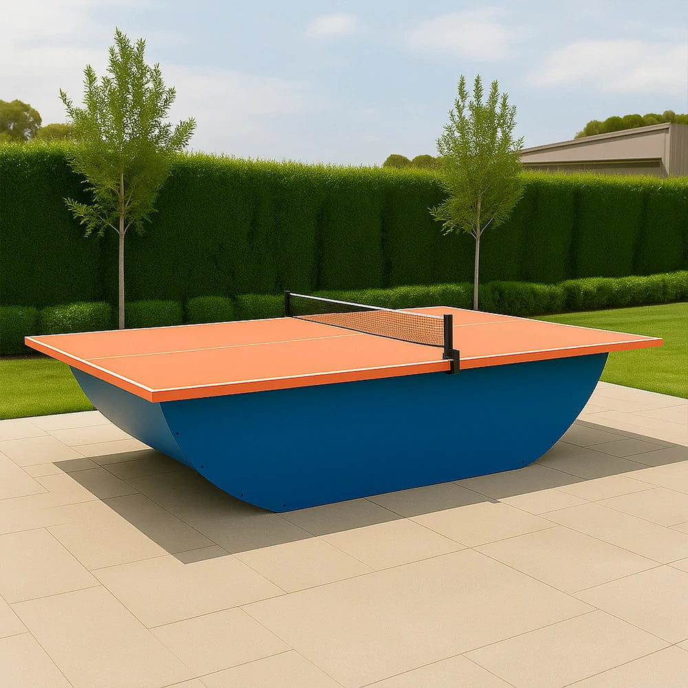 SUNNET Outdoor Waterproof 4cm Table Tennis Pingpong Table with Heavy-Duty Base and Free Accessories - Orange & Blue