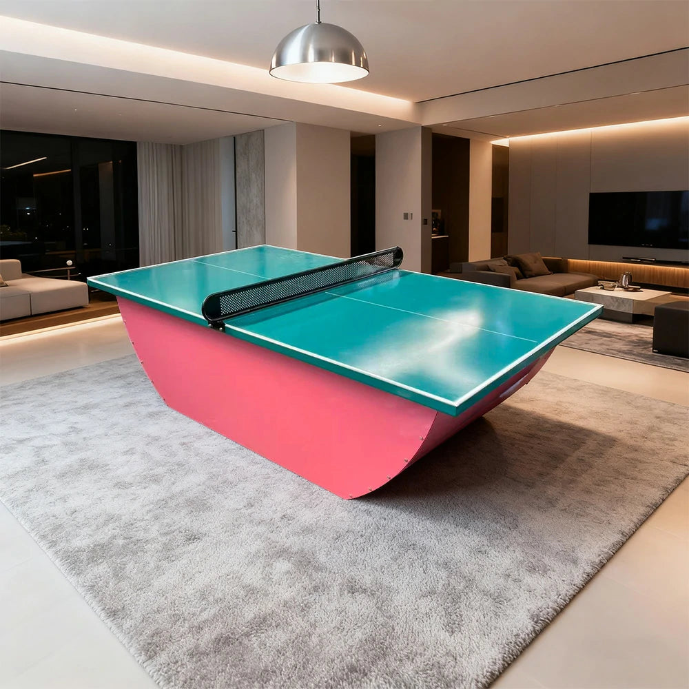 SUNNET Outdoor Waterproof 4cm Table Tennis Pingpong Table with Heavy-Duty Base and Free Accessories - Pink