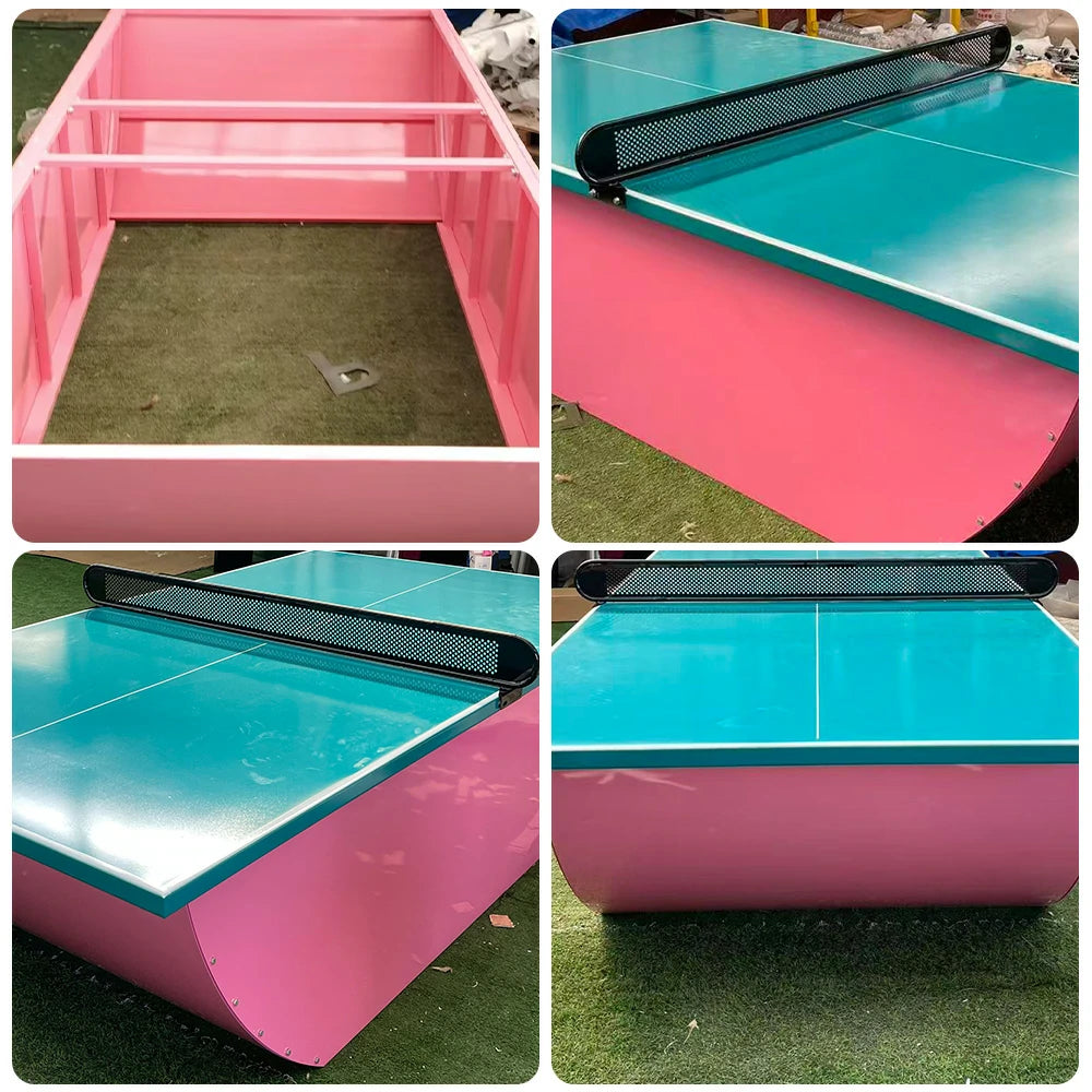 SUNNET Outdoor Waterproof 4cm Table Tennis Pingpong Table with Heavy-Duty Base and Free Accessories - Pink