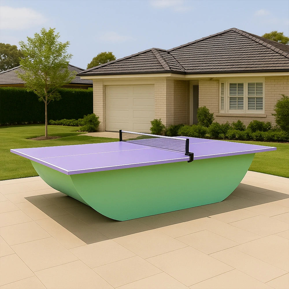 SUNNET Outdoor Waterproof 4cm Table Tennis Pingpong Table with Heavy-Duty Base and Free Accessories - Purple & Green