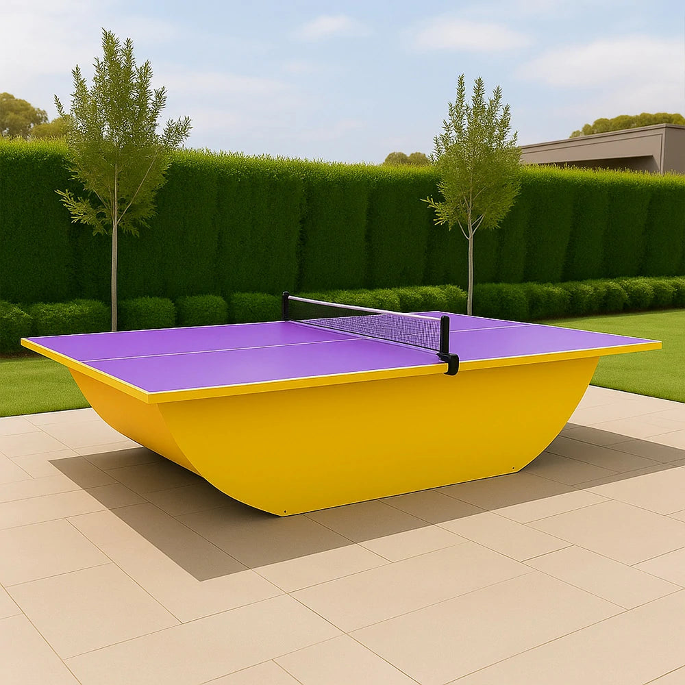 SUNNET Outdoor Waterproof 4cm Table Tennis Pingpong Table with Heavy-Duty Base and Free Accessories - Purple & Yellow