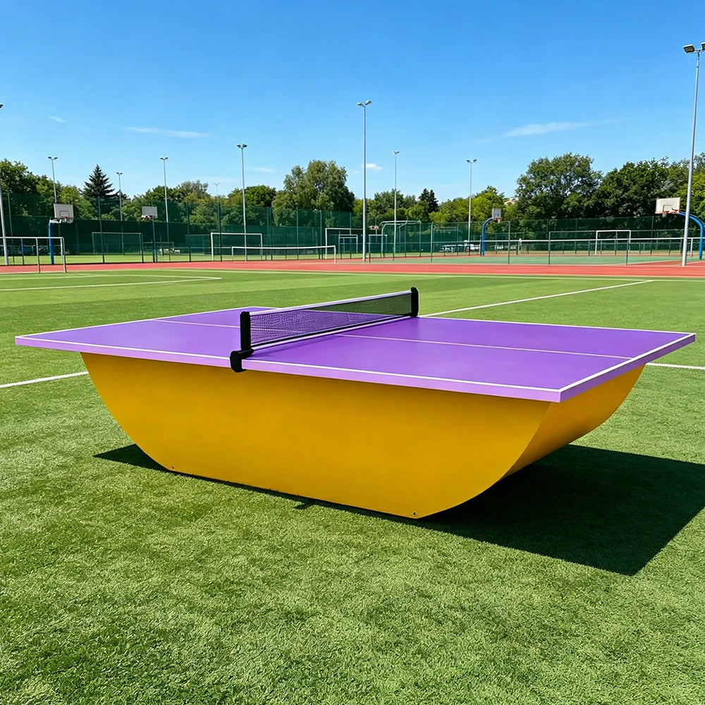 SUNNET Outdoor Waterproof 4cm Table Tennis Pingpong Table with Heavy-Duty Base and Free Accessories - Purple & Yellow