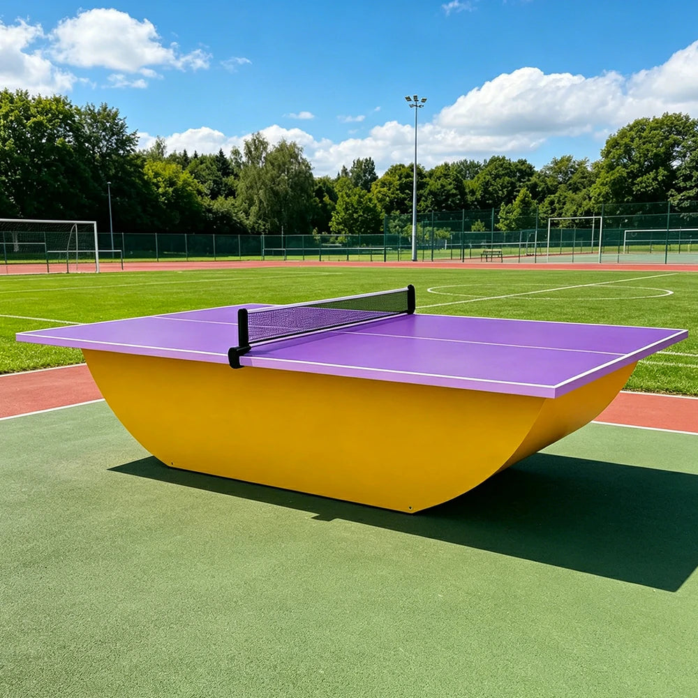 SUNNET Outdoor Waterproof 4cm Table Tennis Pingpong Table with Heavy-Duty Base and Free Accessories - Purple & Yellow