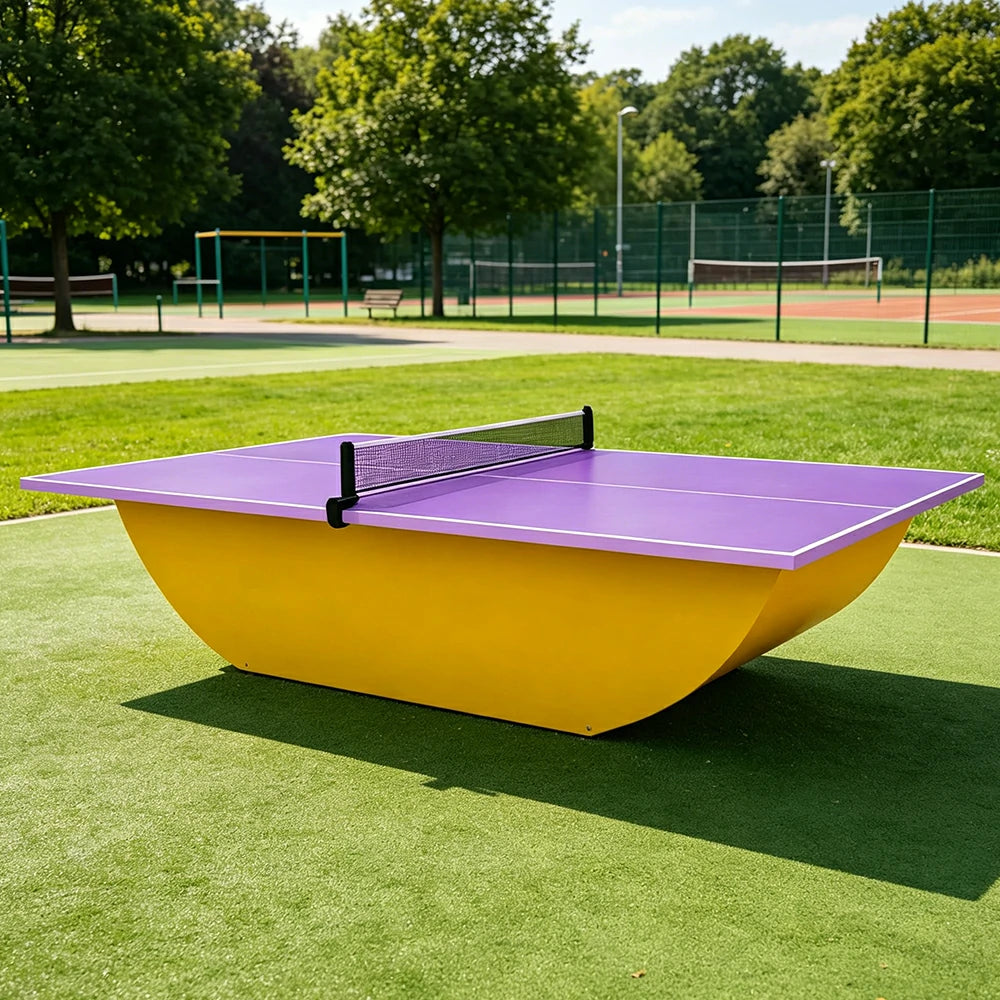 SUNNET Outdoor Waterproof 4cm Table Tennis Pingpong Table with Heavy-Duty Base and Free Accessories - Purple & Yellow