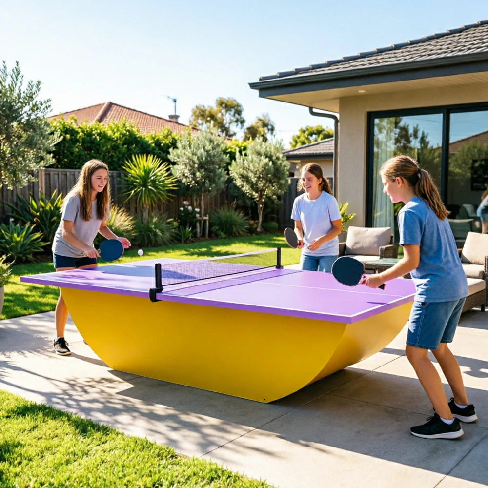 SUNNET Outdoor Waterproof 4cm Table Tennis Pingpong Table with Heavy-Duty Base and Free Accessories - Purple & Yellow