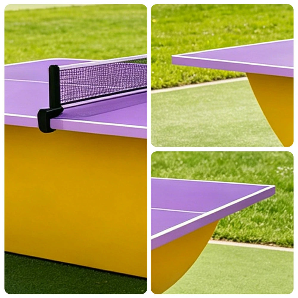 SUNNET Outdoor Waterproof 4cm Table Tennis Pingpong Table with Heavy-Duty Base and Free Accessories - Purple & Yellow