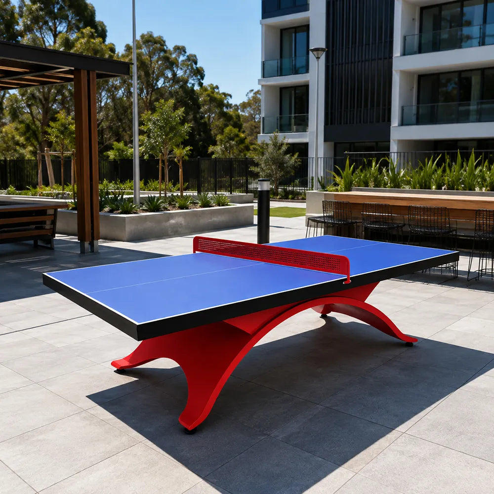 SUNNET Outdoor Table Tennis Table - 25mm SMC Professional Ping Pong Table 274cm Full Size for Backyard Club Training - Blue & Red