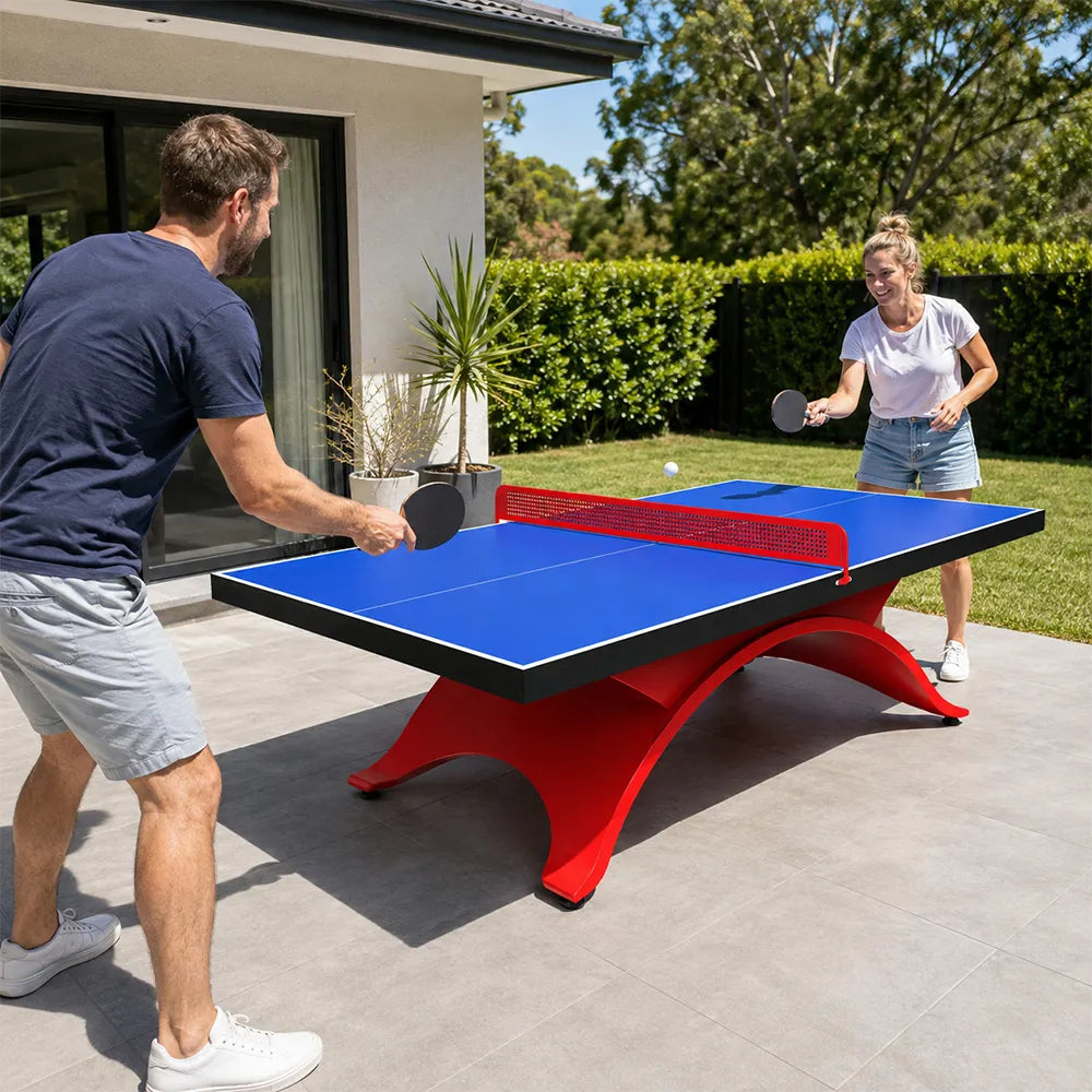 SUNNET Outdoor Table Tennis Table - 25mm SMC Professional Ping Pong Table 274cm Full Size for Backyard Club Training - Blue & Red
