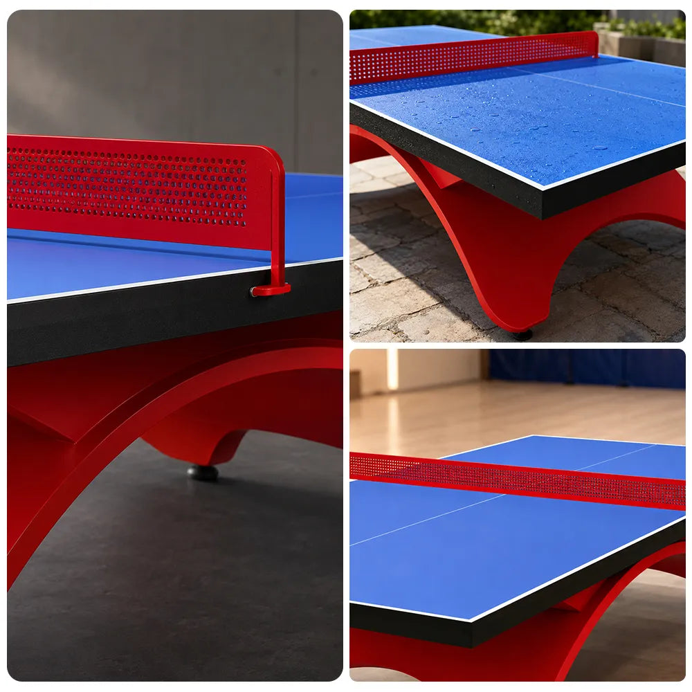 SUNNET Outdoor Table Tennis Table - 25mm SMC Professional Ping Pong Table 274cm Full Size for Backyard Club Training - Blue & Red