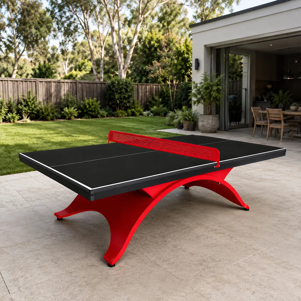 SUNNET Outdoor Table Tennis Table - 25mm SMC Professional Ping Pong Table 274cm Full Size for Backyard Club Training - Black & Red