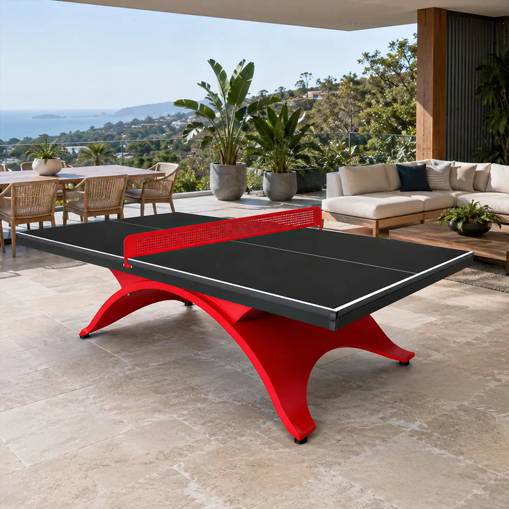 SUNNET Outdoor Table Tennis Table - 25mm SMC Professional Ping Pong Table 274cm Full Size for Backyard Club Training - Black & Red