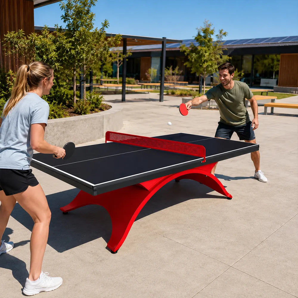SUNNET Outdoor Table Tennis Table - 25mm SMC Professional Ping Pong Table 274cm Full Size for Backyard Club Training - Black & Red