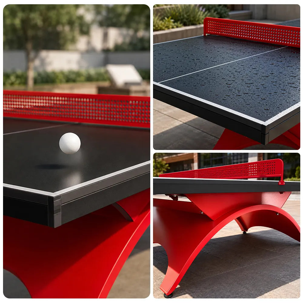 SUNNET Outdoor Table Tennis Table - 25mm SMC Professional Ping Pong Table 274cm Full Size for Backyard Club Training - Black & Red