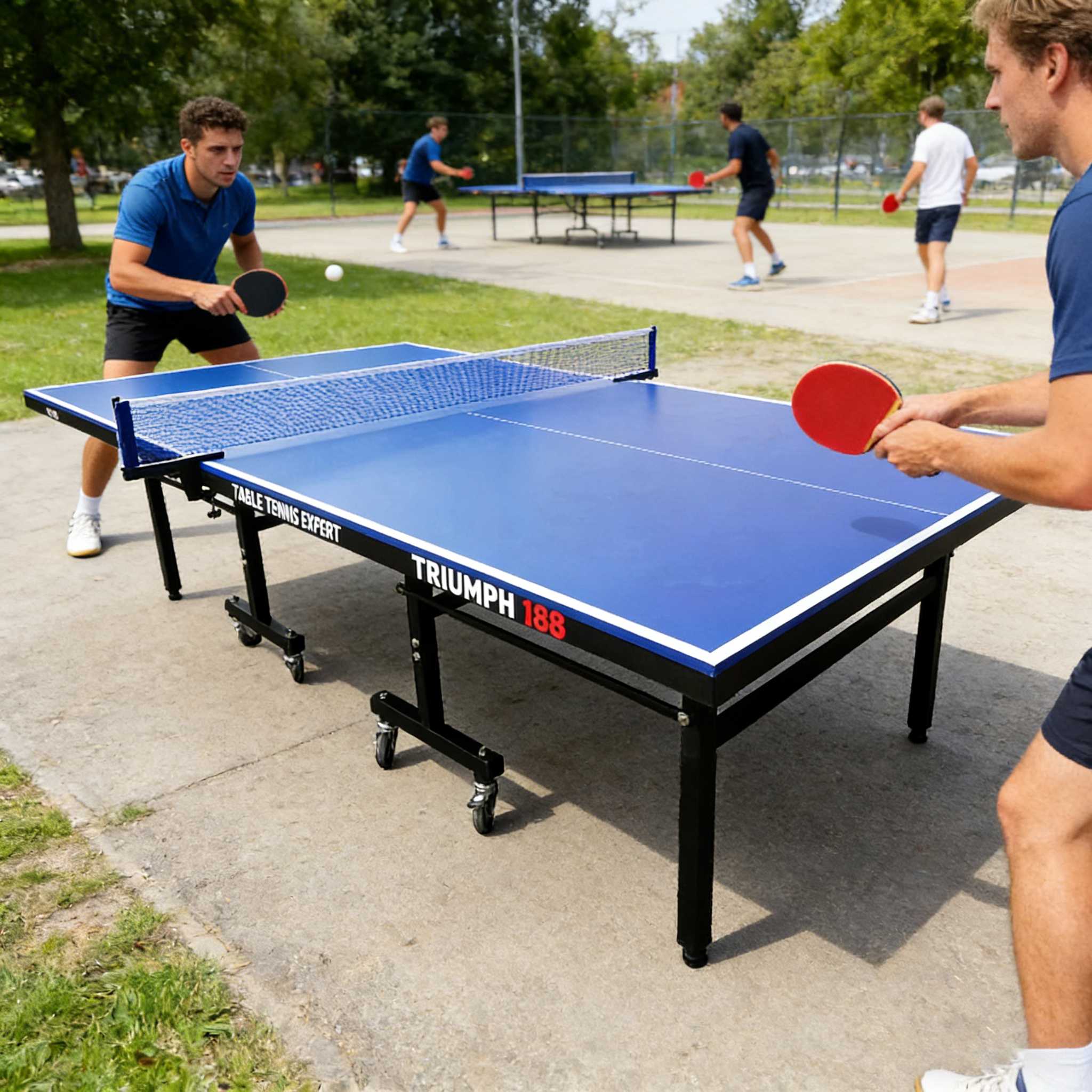 SUNNET Triumph 188 15mm Outdoor Waterproof Blue Foldable Solo Play Table Tennis Pingpong Table-Bats Balls Net