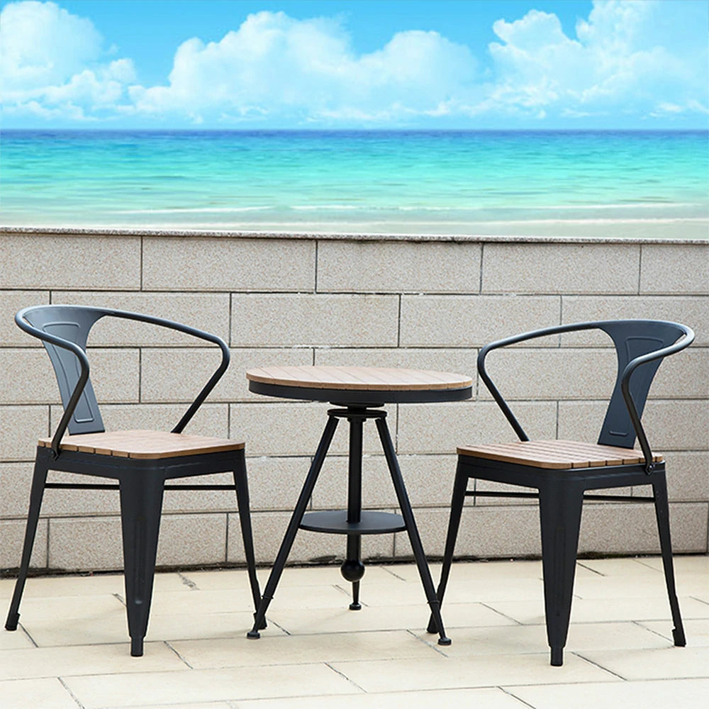 SOLARA Outdoor Table and Chair Set - Black Iron Frame with Durable PS Wood, Sturdy Welded Design, Weather-Resistant for Patio Use