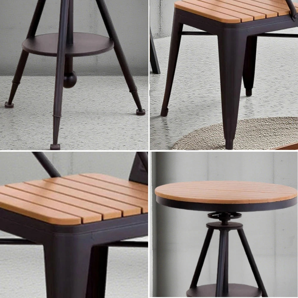 SOLARA Outdoor Table and Chair Set - Black Iron Frame with Durable PS Wood, Sturdy Welded Design, Weather-Resistant for Patio Use