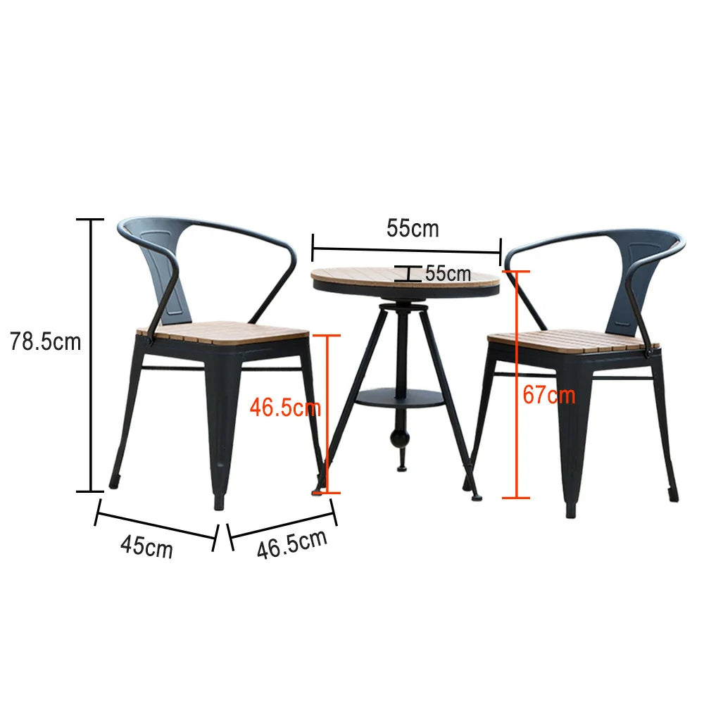 SOLARA Outdoor Table and Chair Set - Black Iron Frame with Durable PS Wood, Sturdy Welded Design, Weather-Resistant for Patio Use