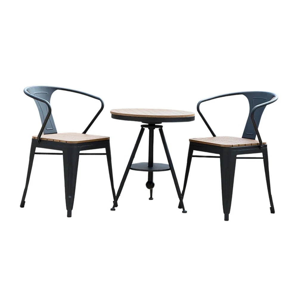 SOLARA Outdoor Table and Chair Set - Black Iron Frame with Durable PS Wood, Sturdy Welded Design, Weather-Resistant for Patio Use