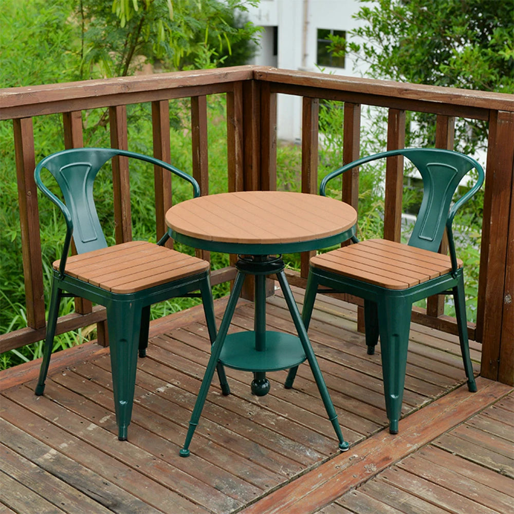 SOLARA 3-Piece Outdoor Table and Chair Set - Green Iron Frame with PS Wood,1 Table + 2 Chairs for Patio Use