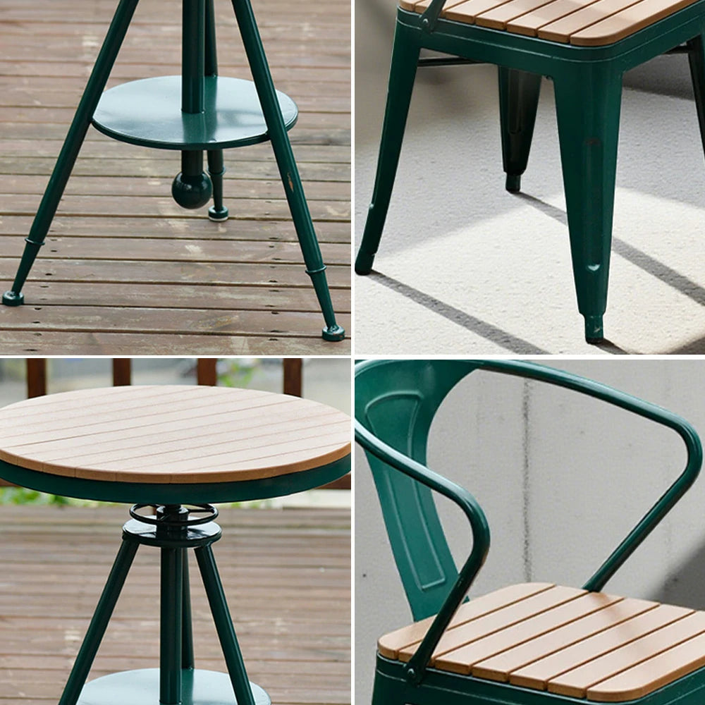 SOLARA 3-Piece Outdoor Table and Chair Set - Green Iron Frame with PS Wood,1 Table + 2 Chairs for Patio Use