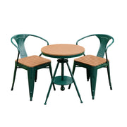 SOLARA 3-Piece Outdoor Table and Chair Set - Green Iron Frame with PS Wood,1 Table + 2 Chairs for Patio Use