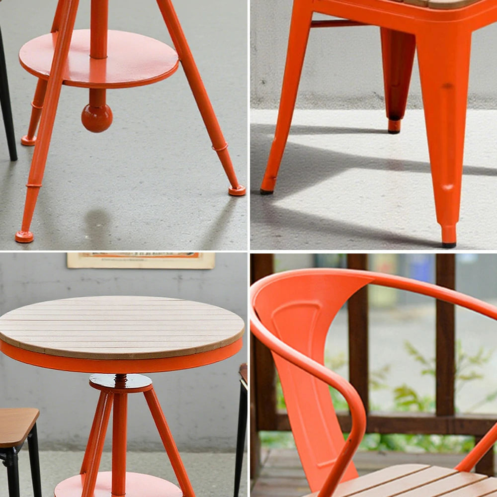 SOLARA 3-Piece Outdoor Table and Chair Set - Red Iron Frame with PS Wood,1 Table + 2 Chairs for Patio Use