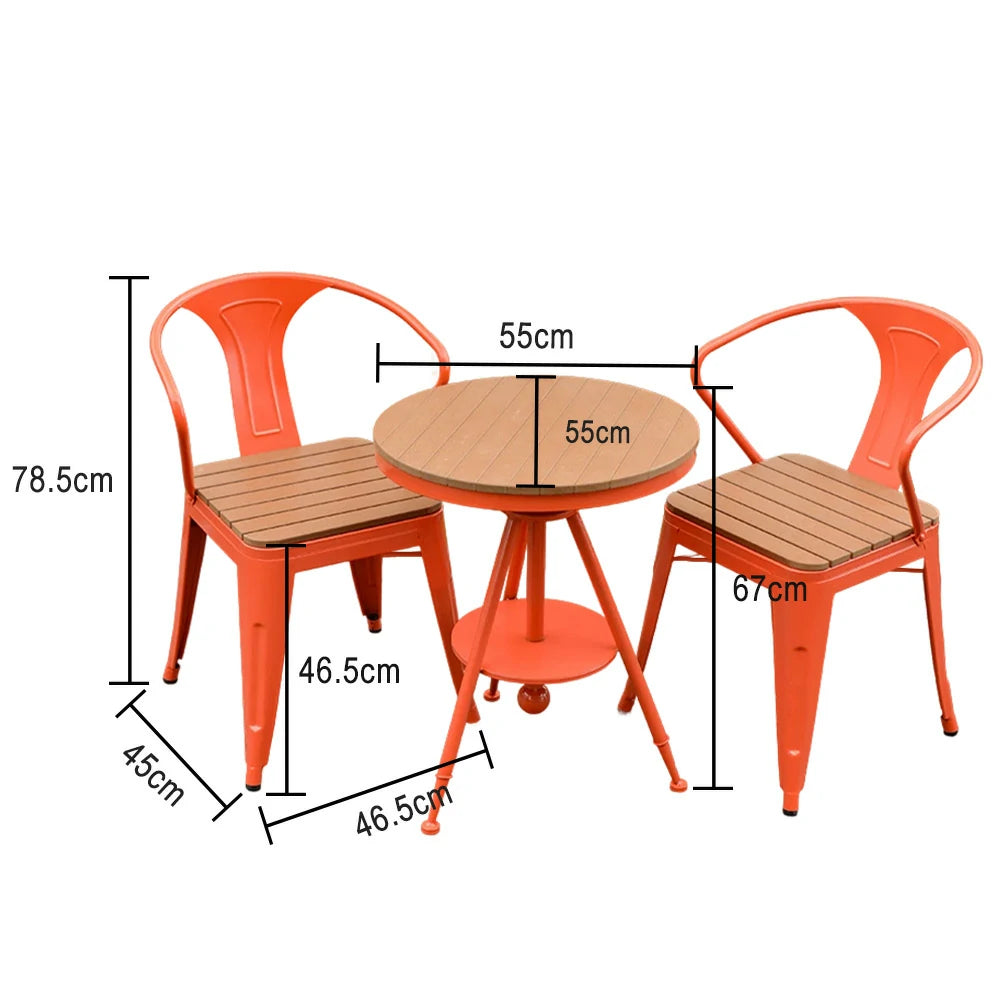 SOLARA 3-Piece Outdoor Table and Chair Set - Red Iron Frame with PS Wood,1 Table + 2 Chairs for Patio Use