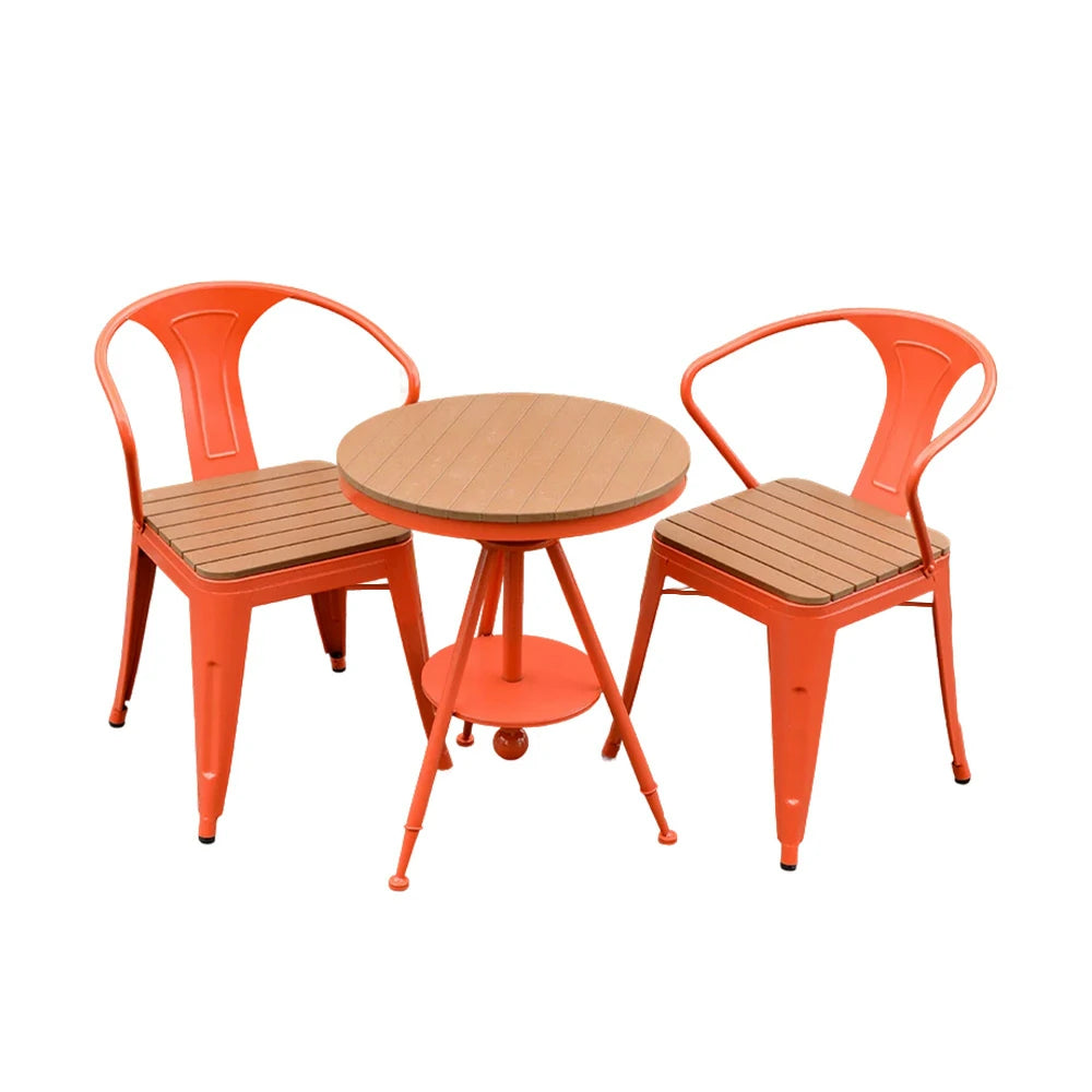 SOLARA 3-Piece Outdoor Table and Chair Set - Red Iron Frame with PS Wood,1 Table + 2 Chairs for Patio Use