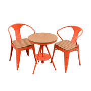 SOLARA 3-Piece Outdoor Table and Chair Set - Red Iron Frame with PS Wood,1 Table + 2 Chairs for Patio Use